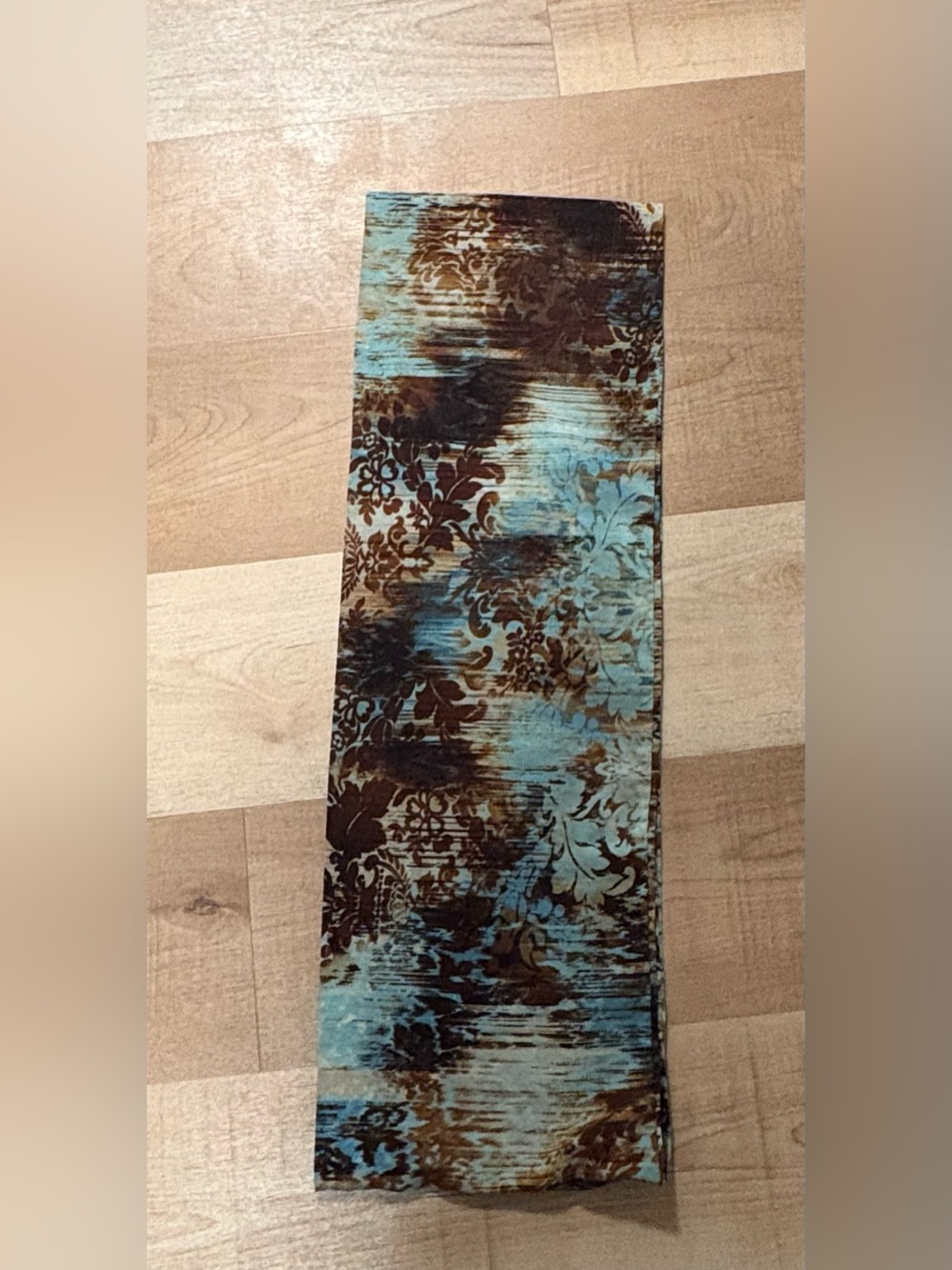 Infinity scarf silky splatter print blue tones and brown artsy boho festival - Picture 2 of 2